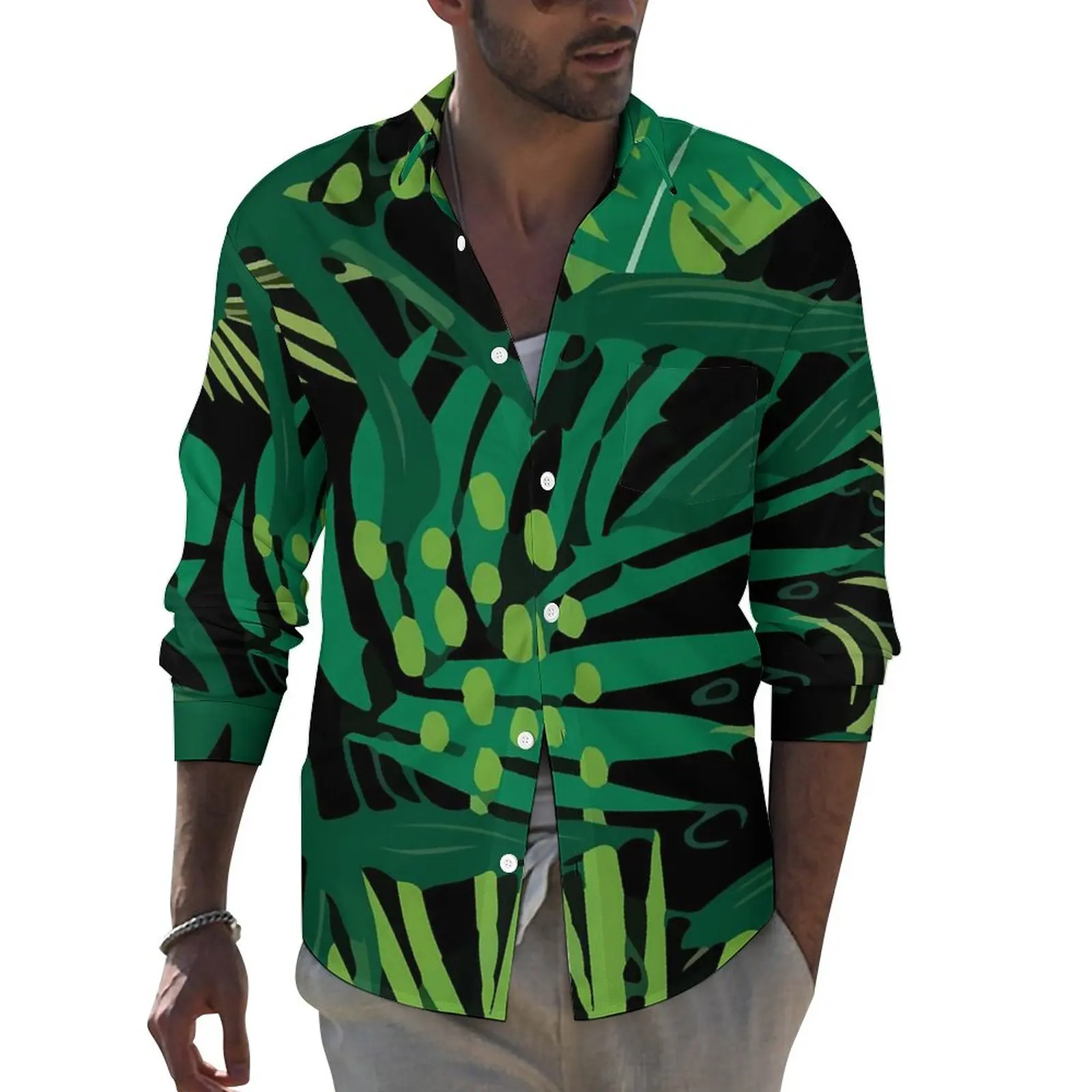 

Tropical Plants Shirt Trending Leaves Casual Shirts Long Sleeve Custom Y2K Blouses Spring Novelty Oversized Clothing