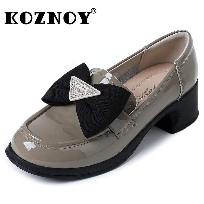 

Koznoy Lolita 4.5cm Patent Genuine Leather Summer Slip on Butterfly Simple Preppy Style Uniform Mary Jane Fashion Sweet Shoes