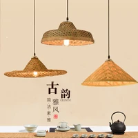 ins bamboo straw hat chandelier shade pastoral creative hot pot restaurant natural bedroom decoration pendant lights