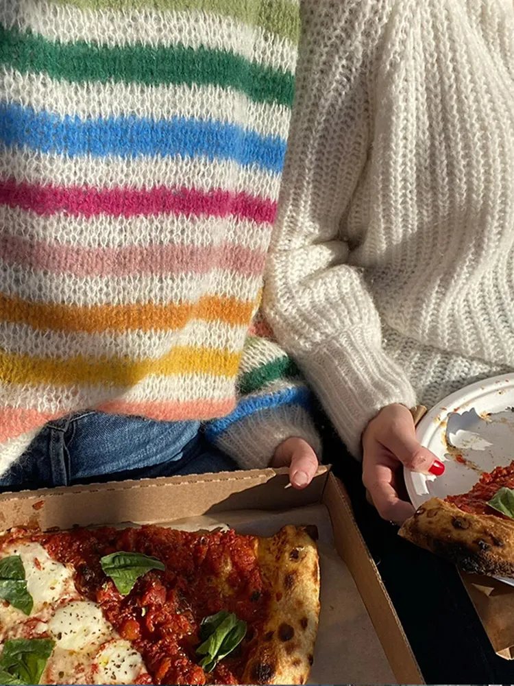 Милый плюшевый свитер с длинными рукавами и радужным принтом шикарные лоскутные