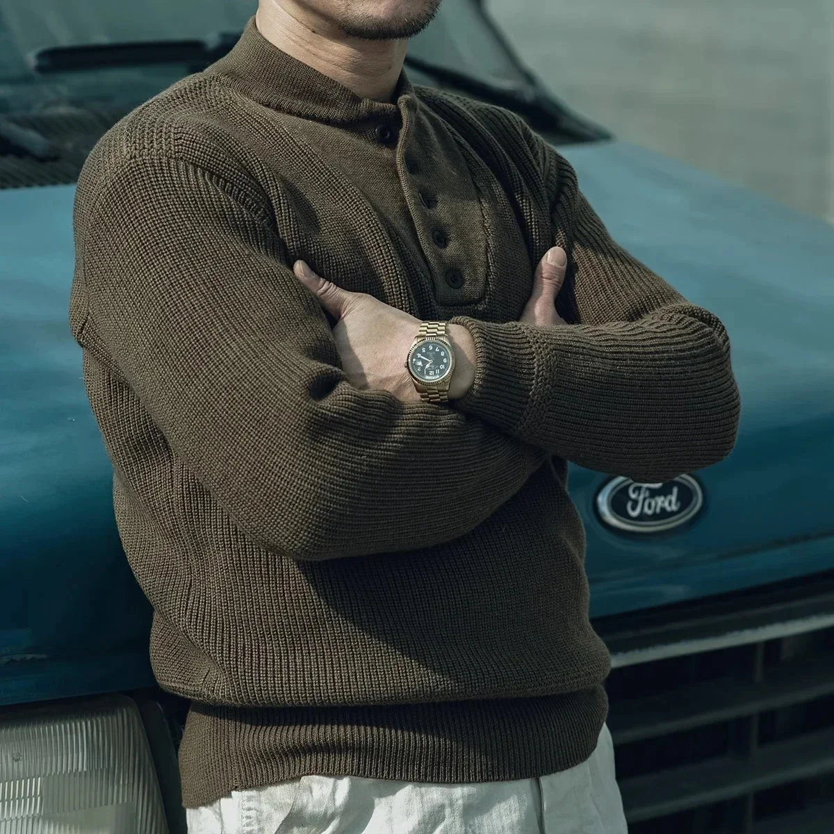 Прочный свитер Bronson с высоким воротом в винтажном стиле мужской пуловер милитари