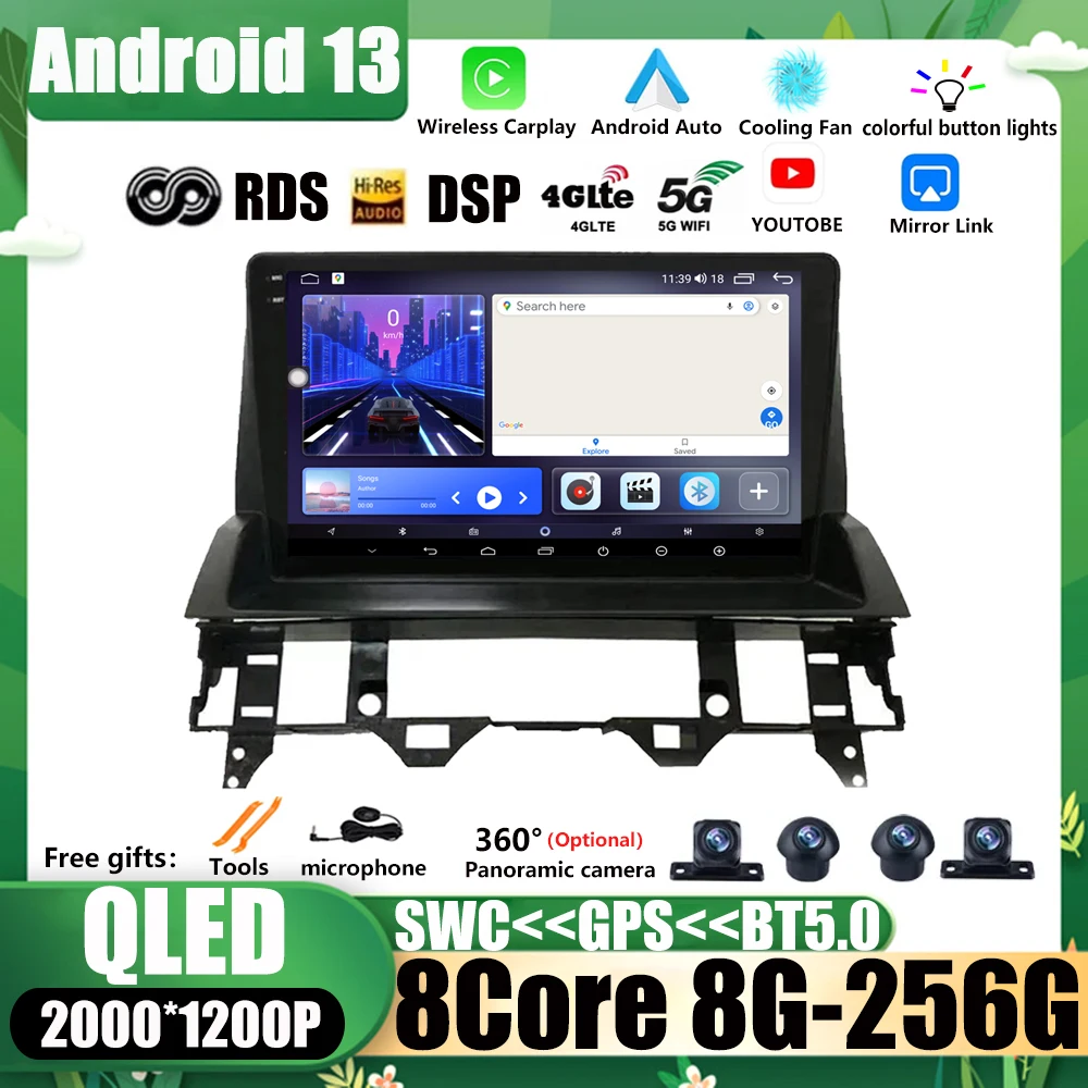 Автомагнитола на Android 13 для Mazda 6 2002- 2008, автомобильное радио, стерео, мультимедиа, GPS, видеонаблюдение, Carplay, Bluetooth, зеркальная камера