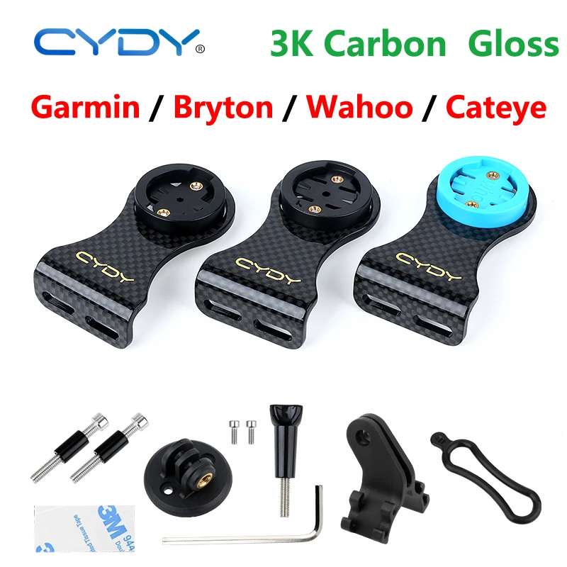 

Cydy carbon 3k computer holder for garmin bryton whaoo catey mtb bike stem edge 130 rider 420 cycling lamp clip camera mount