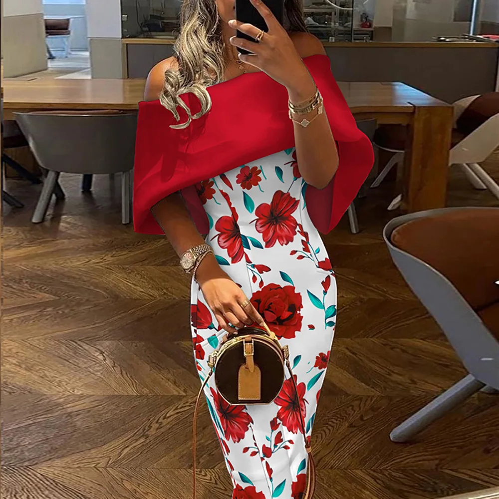 

Dresses For Women 2023 Formal Occasion Dresses Summer New In Short Off Shoulder Floral Print Evening Pencil Dress Elegant Party