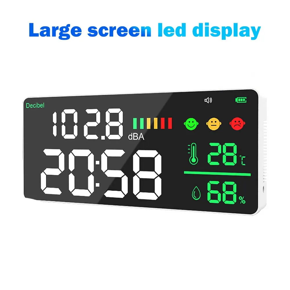 

DM165A Temperature sensor Wall Mounted Noise Decibel Meter Large Screen Clock LED Display English Version weather station