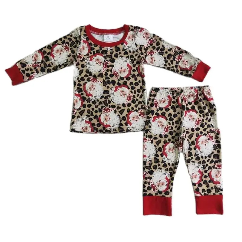 

BLP0080 Kids Christmas Clothing Boys Long Sleeve Top With Pants Santa Claus Print Milk Silk