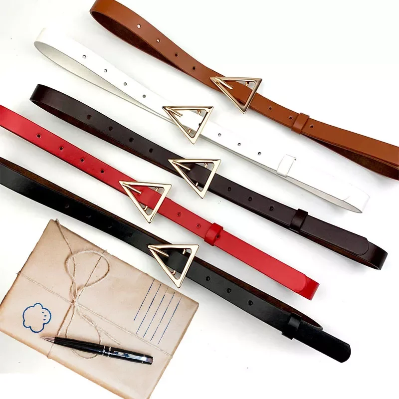 

Ремень из ПУ кожи Женский, роскошный брендовый Повседневный винтажный пояс с золотой треугольной пряжкой, в западном стиле