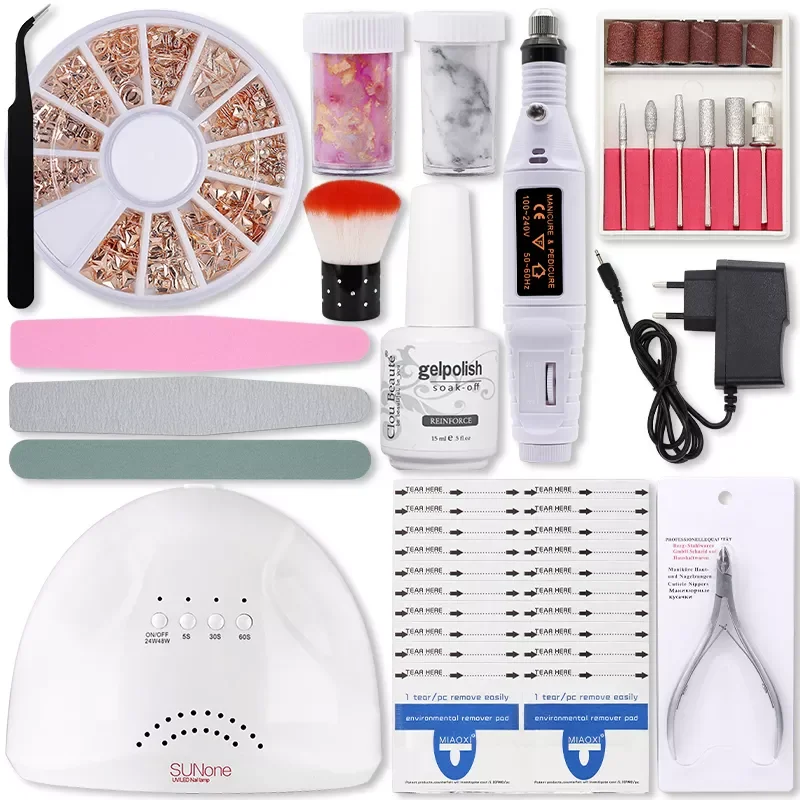 Nail Art Decoration Manicure Kit 48W Nail Dryer Nail Drill Machine Reinforce Gel Nail Adhesive Sticker Rhinestones Pedicure Set