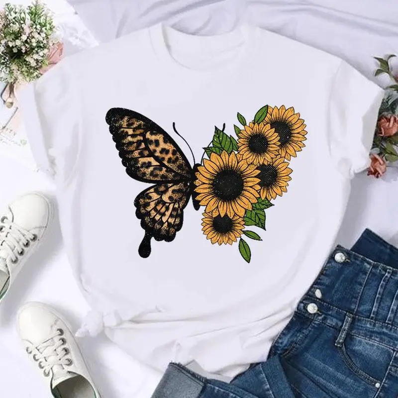 

Women Print T Shirt Female Casual Top Short Sleeve Fashion Butterfly 90s Flower Cute Summer Tshirts Cartoon Graphic Tee T-Shirt