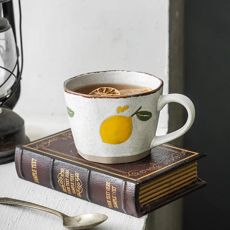 

Retro Hand-painted Fruit Tea Mug Large Capacity Drinking Cup Home Office Coffee Cups Milk Cup Creative Ceramic Breakfast Mugs