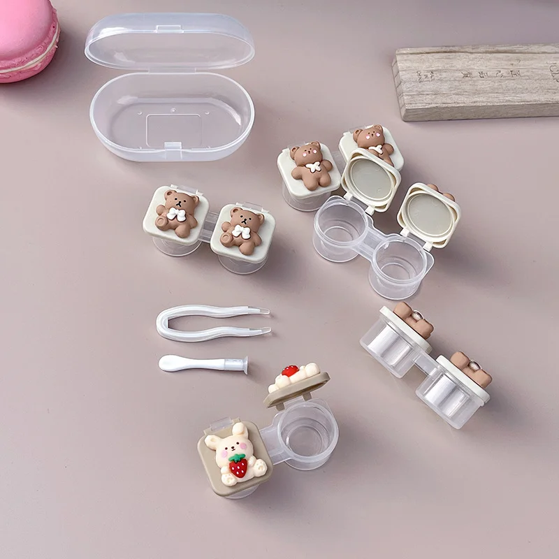 1 шт. Милый контейнер для контактных линз Love Bear для путешествий женщин маленький набор для хранения цветных линз для глаз.