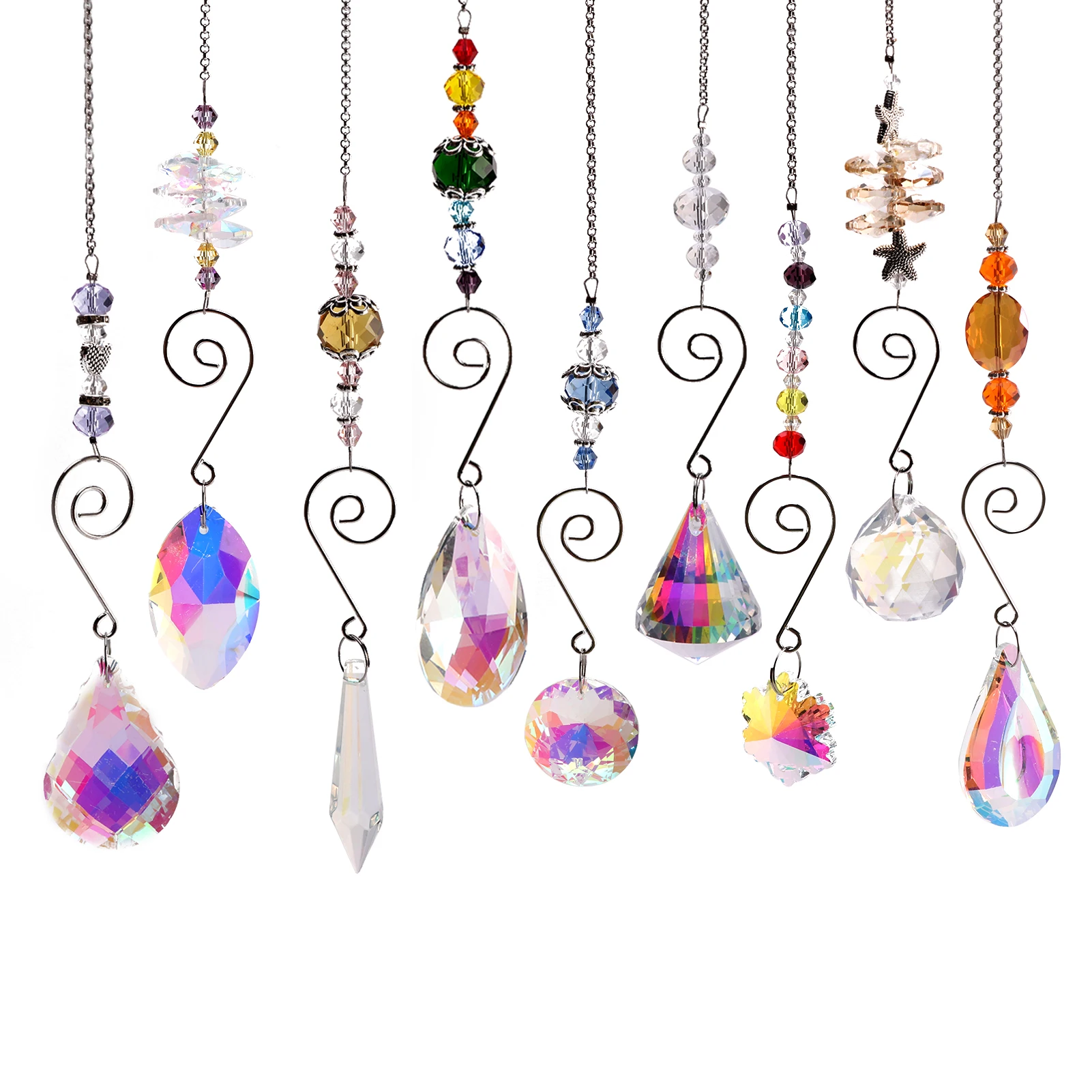 

9pcs Office Chain Hanging Ornament Chandelier Lamp Sun Catcher Home Colorful Crystals Garden Gift Light Pendant Rainbow Maker