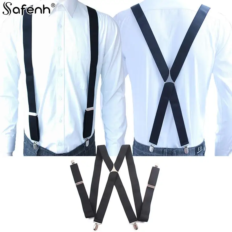 1pcs Men Suspenders High Elastic Adjustable 4 Strong Clips Suspender Heavy Duty X Back Trousers Braces Suspenders Elastic Strap
