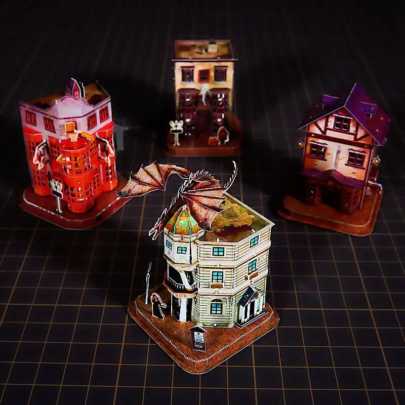 

Steel model 3D jigsaw puzzle piece diagon Alley train building castle metal model handmade Christmas Gift For Adult