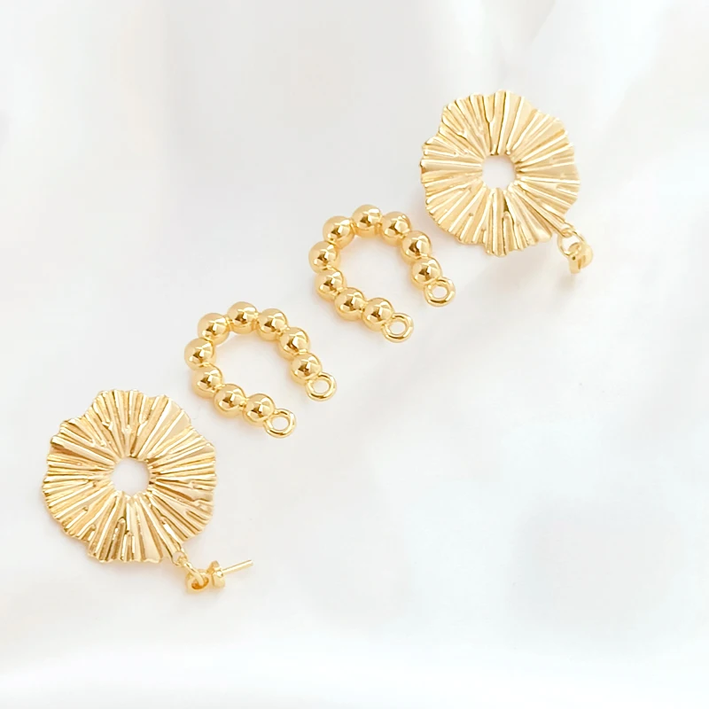 

1 pair Copper clad 14K Gold Hollow ear pin with lifting ring can stick pearls DIY made jewelry and found Earrings accessories
