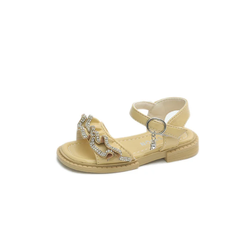 

Girls' sandals 2022 summer new children's Rhinestone Lace Princess Shoes Han Fan simple soft bottom beach shoes