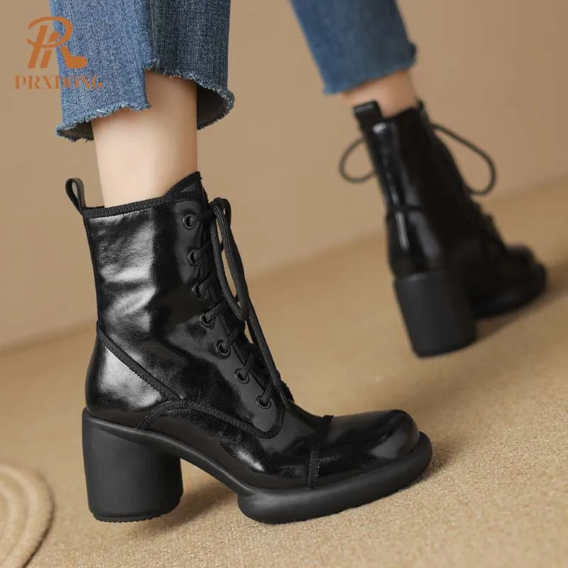 PRXDONG/Новинка 2024 женские брендовые осенне-зимние теплые ботильоны из натуральной