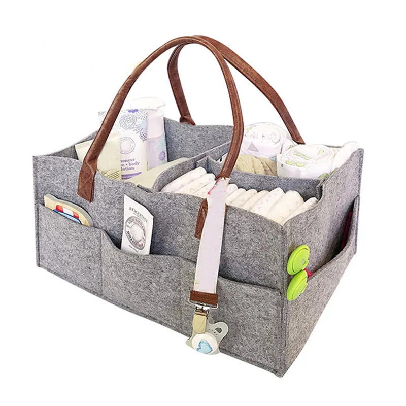 

Baby Diaper Caddy Organizer Foldable Felt Storage Bag Car Travel Bag Nursery Basket For Changeable Compartments Mama Bag