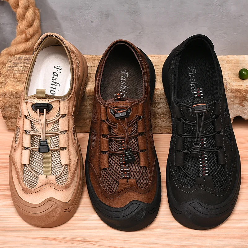 HIKEUP Handmade Leather Casual Men Shoes Design Sneakers Comfortable Classic Men's casual shoes Famous Brand High Quality