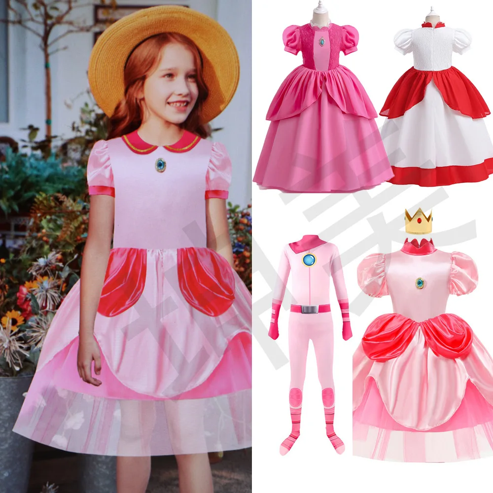 

Peach Princess Cosplay Dress Girl Game Role Playing Costume Birthday Party Stage Performace Outfits Kids Carnival Fancy Clothes