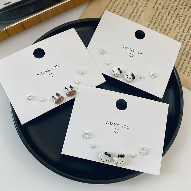 

Cartoon Animal Stud Earrings For Girls Women Cute Cats Calf Pearl Earrings Set Kids Baby Earrings 925 Silver Needle