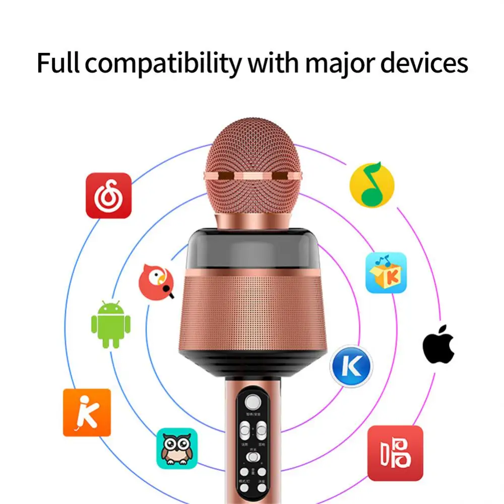 

Bluetooth-compatible Karaoke Microphone Wireless Microphone Echo Sound Reverb 2-in-1 1200mah Speaker Support Tf Card Playing