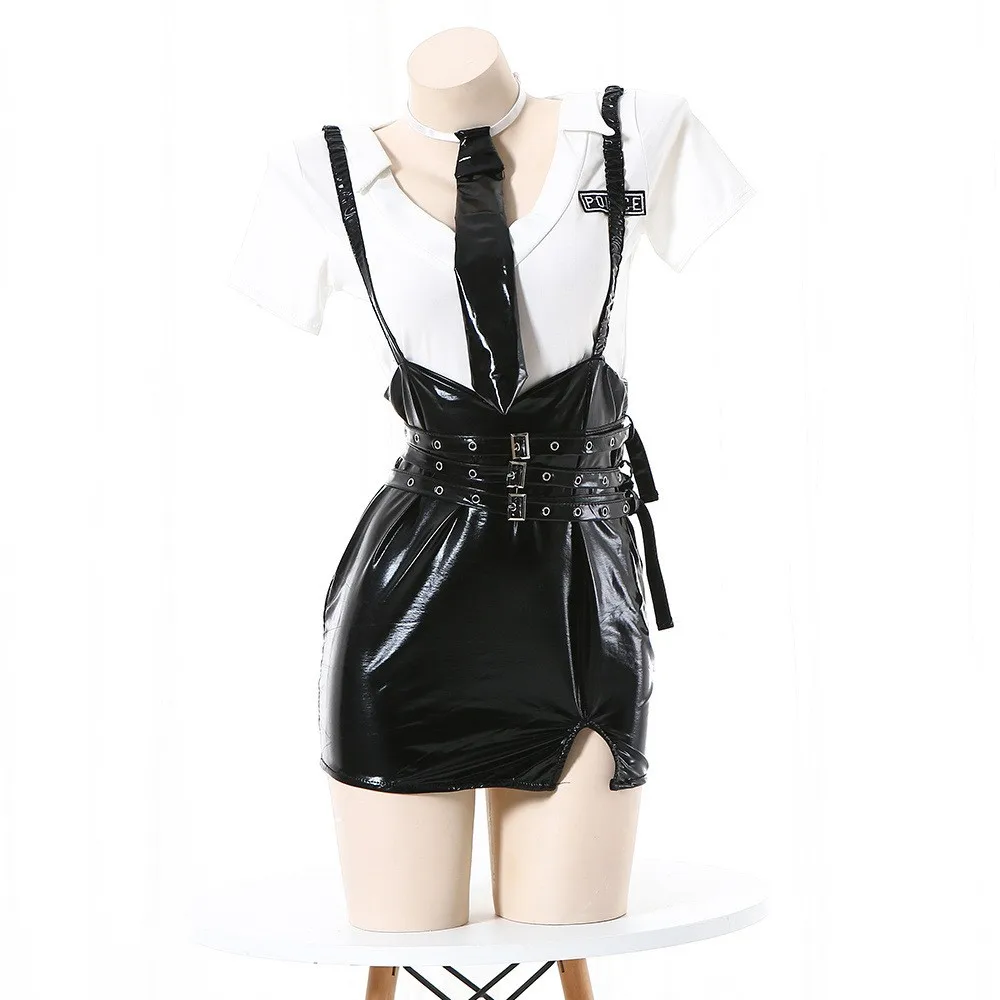 Хэллоуин косплей аниме женщина-полицейский униформа лакированная кожа