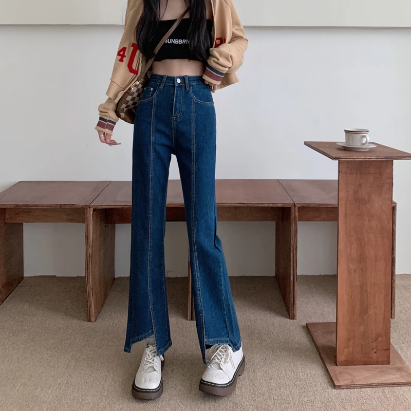 

DD3001 New fashion all-match high-waisted and slim-matched stretch flared trousers jeans