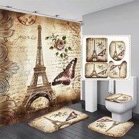 france paris eiffel tower shower curtain set waterproof bath curtains anti slip rugs toilet lid cover bath mat bathroom decor