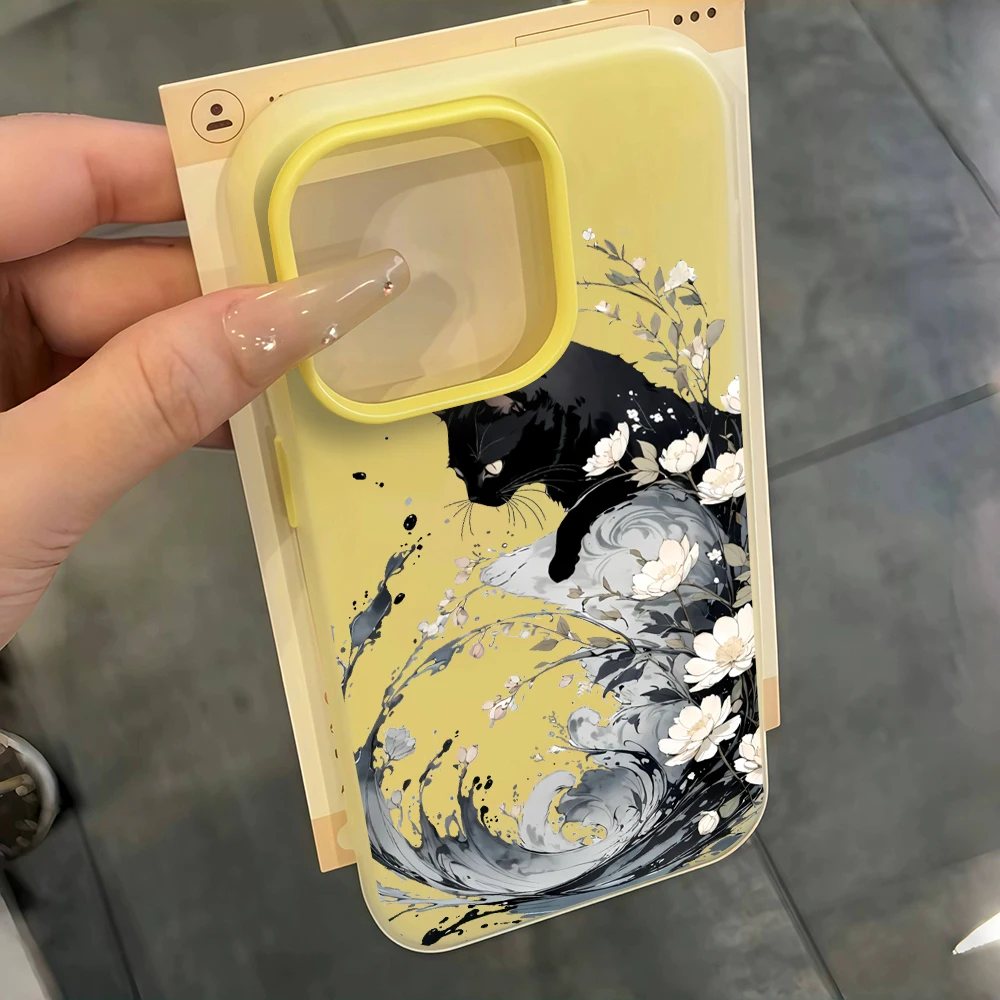 Фото Чехол для iPhone 17 15 16 14 Pro Max Plus с художественным дизайном «Волна и кошка», а также для iPhone 13 11 12 ProMax XS XR 7 8 Plus, в конфетных цветах №1
