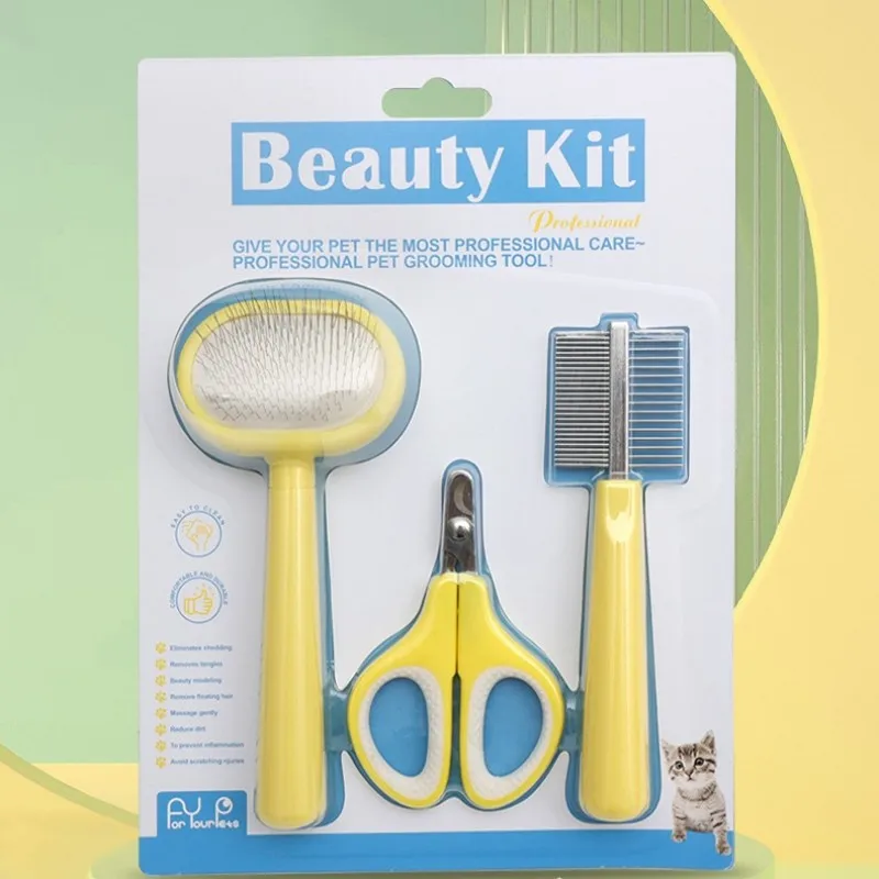 

Pet grooming kit cat nails cut brush three-piece set pet grooming hairpin comb dog and cat brush set nail clipper nail grinding