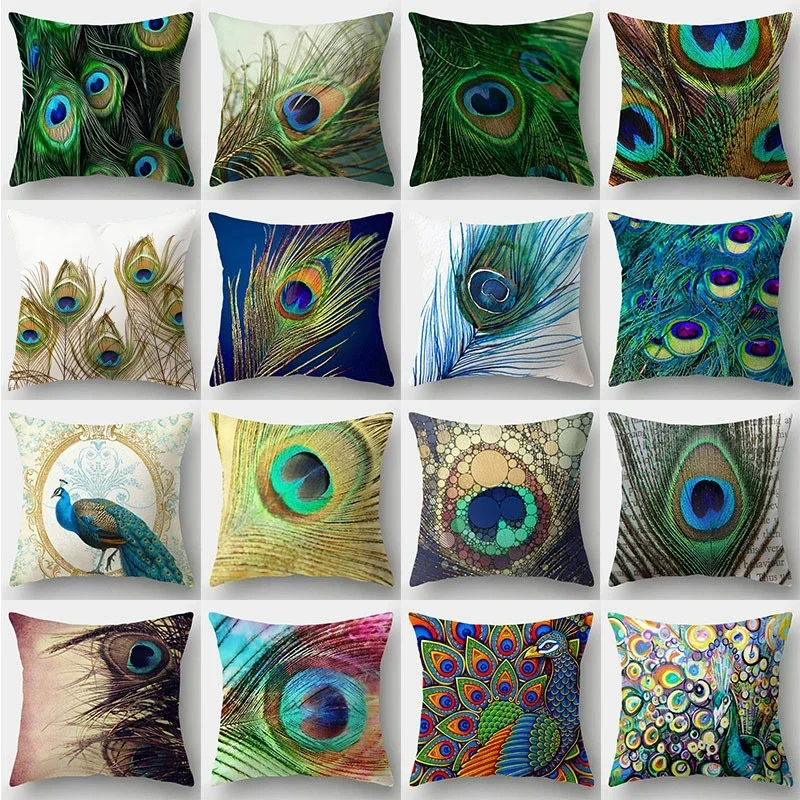 

45x45cm Peacock Feather Pillowcase Rainbow Animal Cushion Cover Living Room Home Decorative Custom Peachskin Housse De Coussin