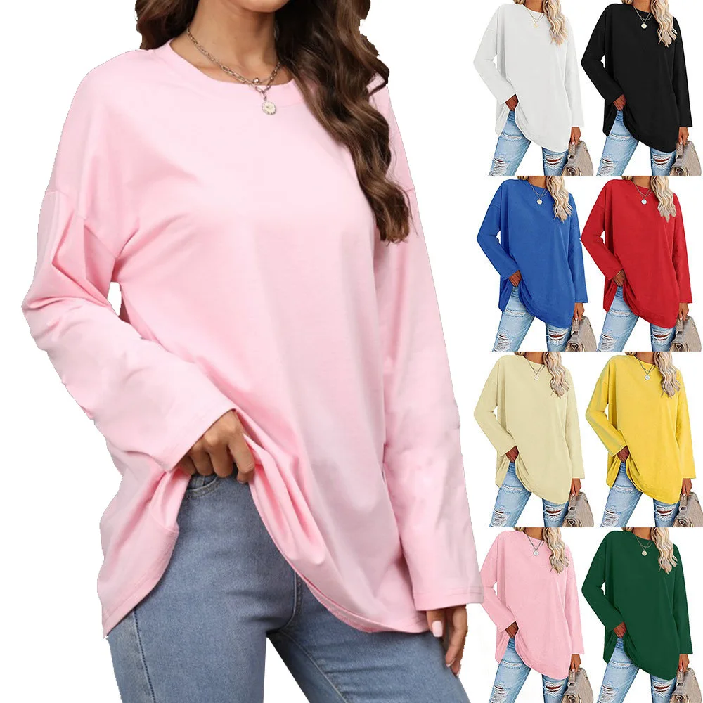 Spring Summer Women T-shirt New Color Loose Shoulder Sleeve Round Neck Blouse Women Clothes Casual Top