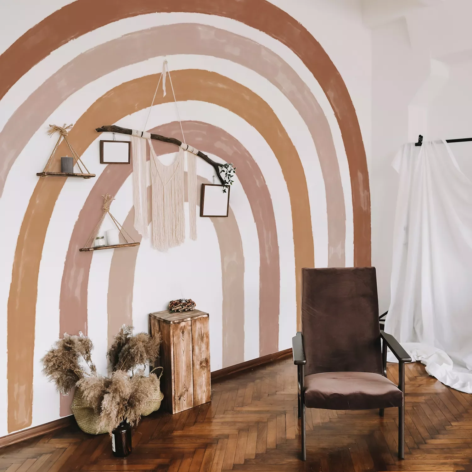 

Большая Радужная Наклейка на стену в стиле бохо акварель Радуга для детской комнаты креативная Радужная роспись самоклеящаяся ткань сканд...