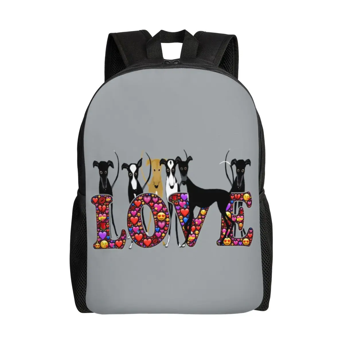 

3D Print Love Hounds Backpack for Girls Boys Greyhound Whippet Sighthound Dog College School Travel Bags Bookbag 15 Inch Laptop