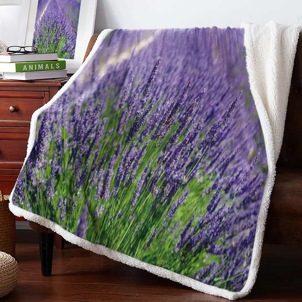 

Lavender Wood Purple Flowers Bouquet Blanket Floral for Kids Girl Couch Soft Plush Bedspreads Quilt Drop Ship Fleece Blanket