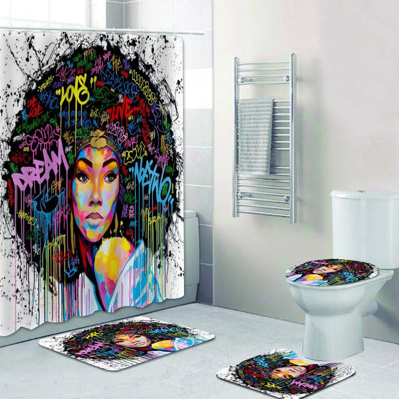 Черная занавеска для душа с граффити в стиле поп-арт девушек афроамериканская