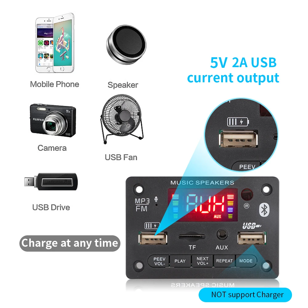 Усилитель Kebidu 2*40 Вт mp3-декодер с поддержкой Bluetooth 5 0 зарядным портом mp3-плеер 80