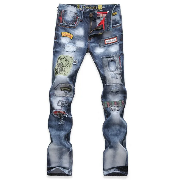 

2022 New Trendy Washed Cotton Jeans With Holes Trendy Slim Denim Pants