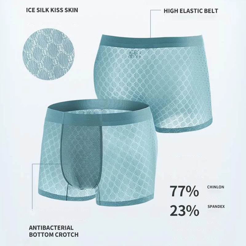 Soft Ice Silk Panties for Men Seamless Sexy Underwear Ultra-thin Breathable Male Underpants Boxershorts Boxer Hombre Men 3PCS