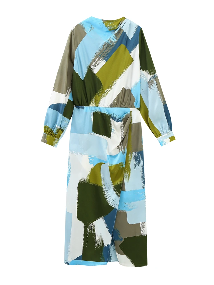 

ZXQJ 2023 модное женское платье миди с принтом и разрезом спереди, винтажные женские платья с длинным рукавом и молнией сзади, Vestidos Mujer