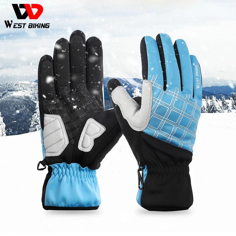 WEST BIKING Winter Thermal Cycling Gloves Men Touch Screen Waterproof Motorcycle Gloves Shockproof MTB Full Finger Bicycle Mitts