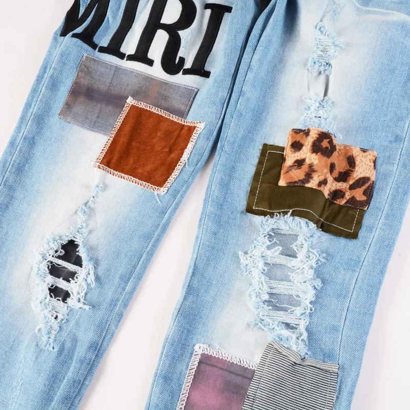 Джинсы мужские Стрейчевые в стиле ретро модные облегающие светло-голубые джинсы