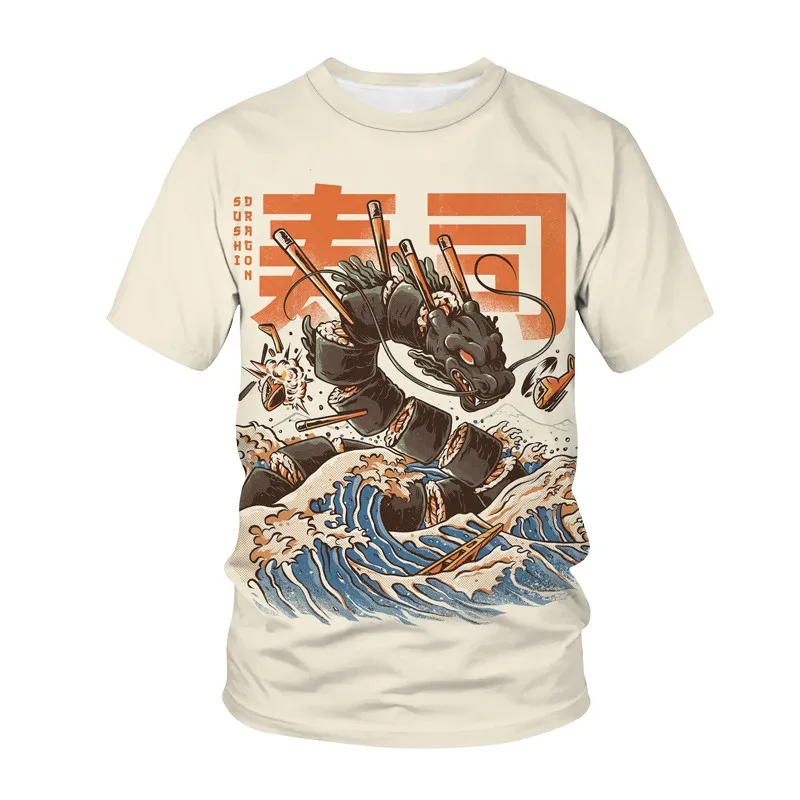 

2022 Food Monster T Shirt Men's Women's Sushi Dragon 3D Print Streetwear Fashion Oversized Harajuku Kaiju Summer Top T Shirt