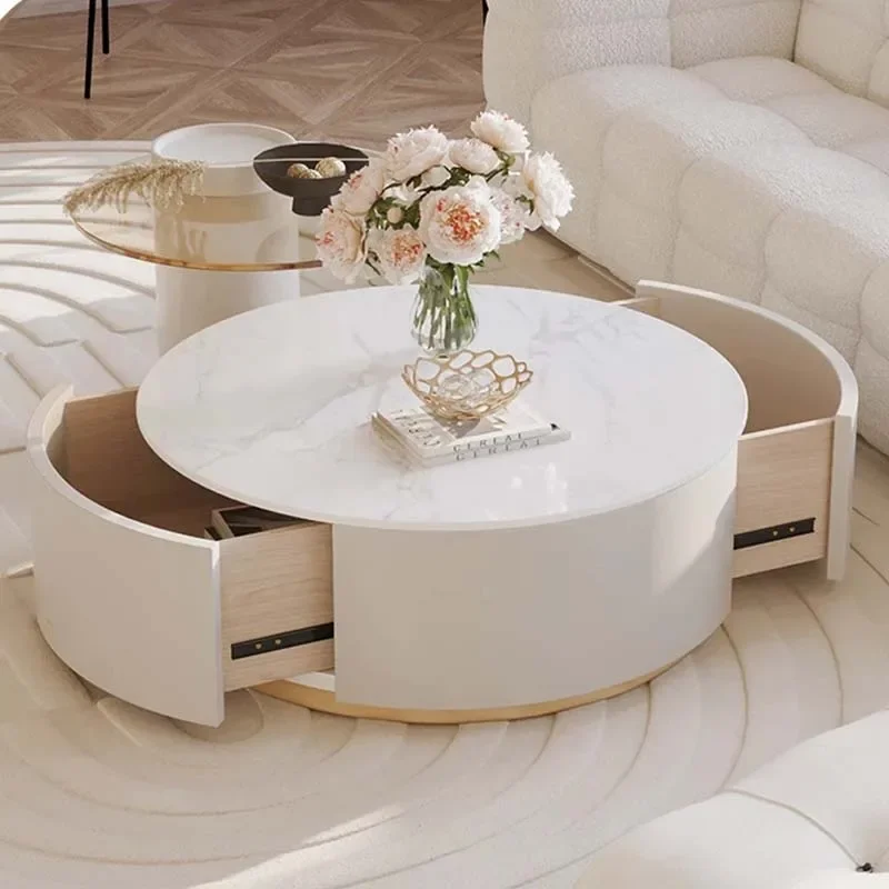 Скандинавский прозрачный круглый журнальный столик из каменной плиты для