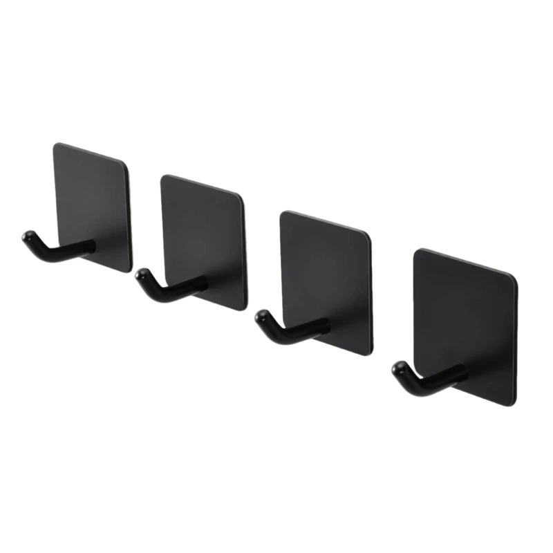 

4 Packs Towel Hooks Self-Adhesive Wall Single Hook, Stainless Steel Black Coat Robe Hooks