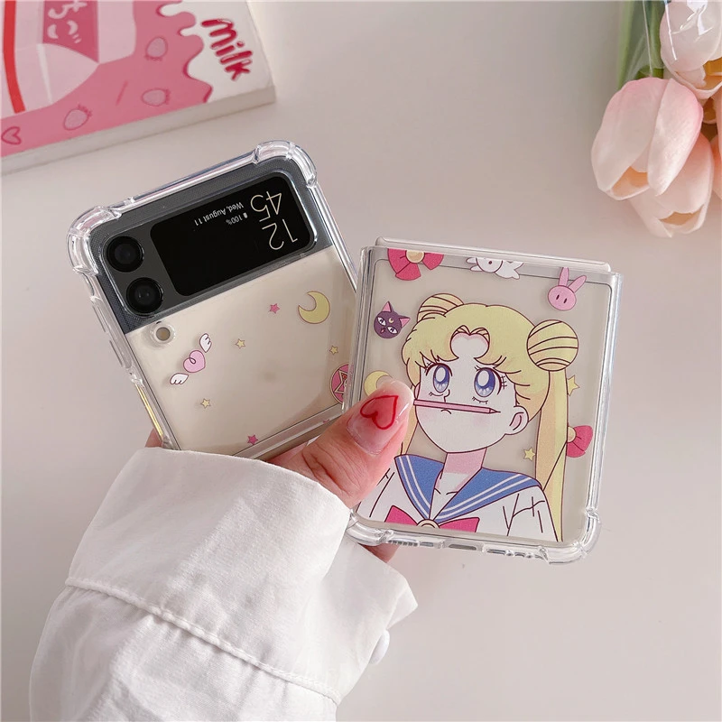 Online Kawaii لطيف اليابانية أنيمي الكرتون فتاة شفافة قضية الهاتف ل غالاكسي Z الوجه 3 5G قضية الوجه 3 صدمات الغطاء الخلفي الوفير