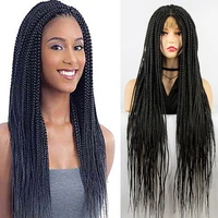 30 34 synthetic full lace front wigs natural black box crochet braided wig afro america dread locks wig for black women box
