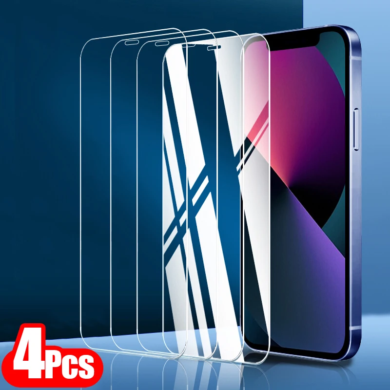 

4 шт. закаленное стекло с полным покрытием для IPhone 13 12 11 14 Pro Max XS XR X Mini, защитная пленка для экрана IPhone 6s 7 8 Plus SE 2022