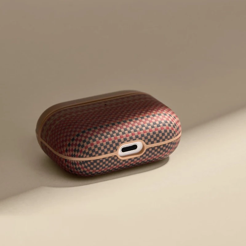 Фото Магнитный чехол для наушников PITAKA для AirPods Pro 3/2 AirPods 4, чехол для наушников MagSafe из углеродного волокна, защитный чехол с закатом и луной №5